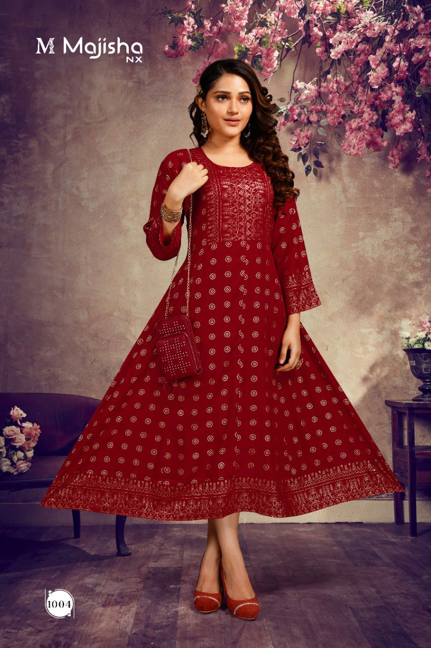 Majisha Nx Kanak 1 Latest Designer Fancy Wear RAyon Anarkali Kurti Collection